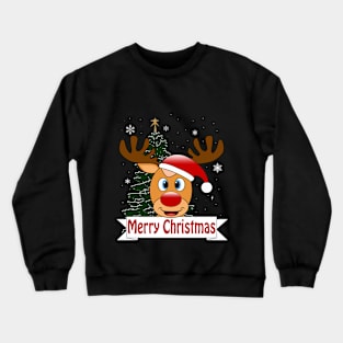 Funny reindeer with red nose - Merry Christmas Crewneck Sweatshirt